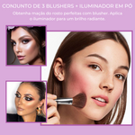 BLUSHPRO™ - Conjunto de 3 Blushers + Iluminador em Pó