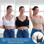 PACOTE DE 3 SOUTIENS PUSH-UP SEM ARAME E RENDA - COMFORTISSE PUSH UP BRA™